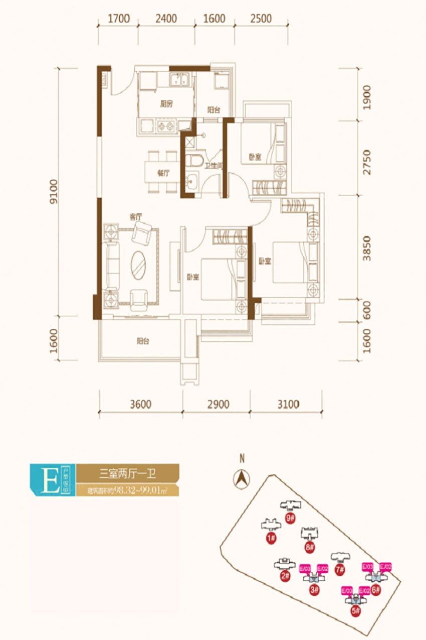 株洲荷塘区景业山湖湾为您提供该项目E-01户型图片鉴赏