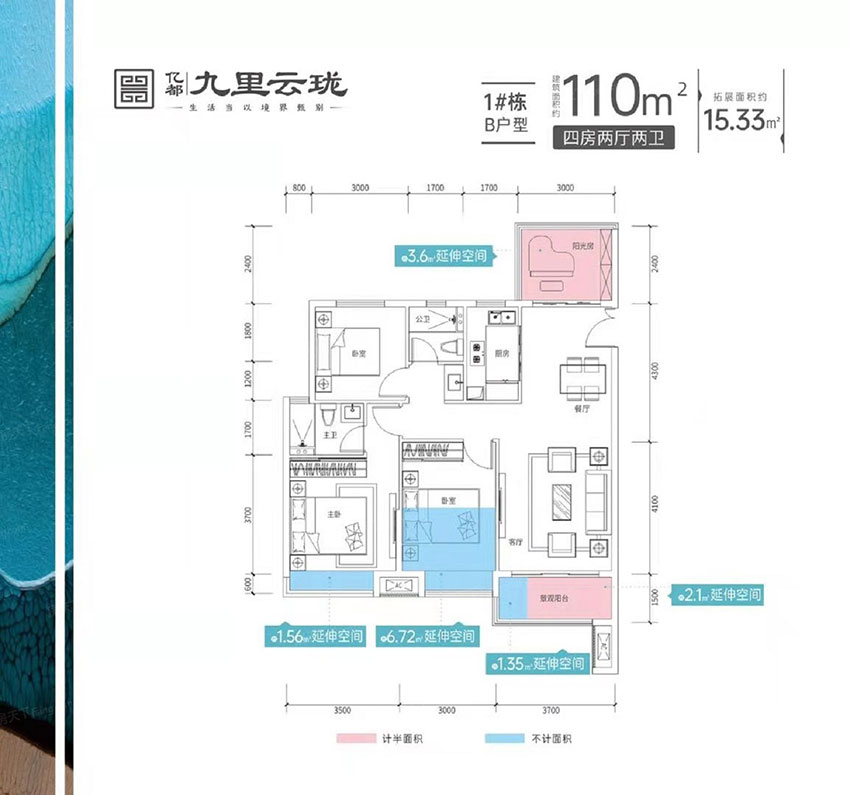 株洲石峰区亿都九里云珑为您提供该项目1#B户型图片鉴赏