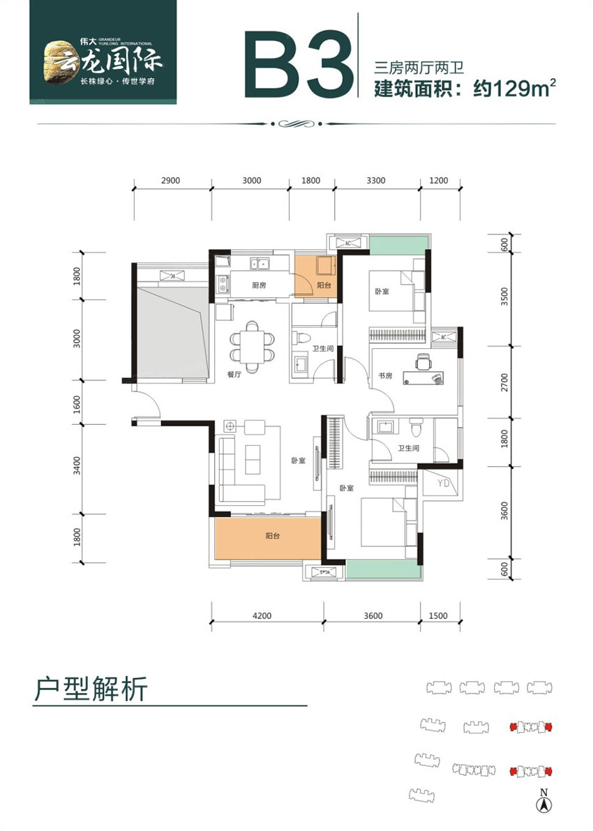 株洲石峰区伟大云龙国际为您提供该项目B3户型图片鉴赏