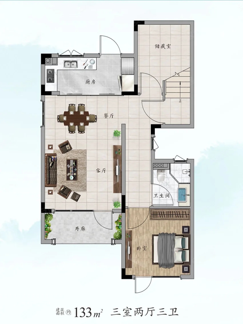 株洲石峰区绿城云栖桃源为您提供该项目建面约133㎡户型图片鉴赏