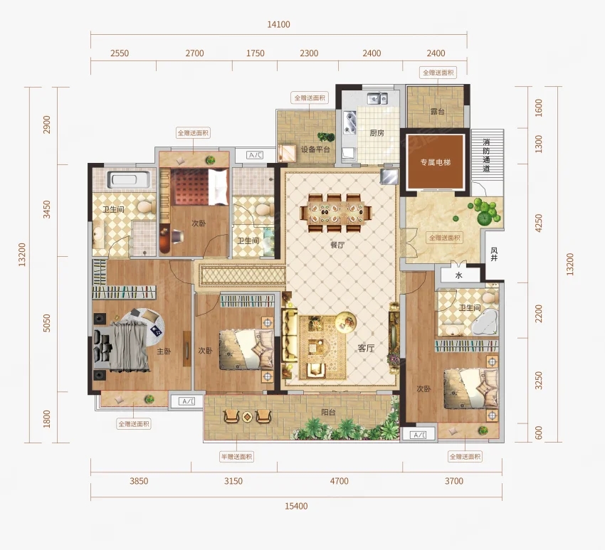 株洲-茶陵县月亮湾山水城为您提供该项目建面约164㎡户型图片鉴赏