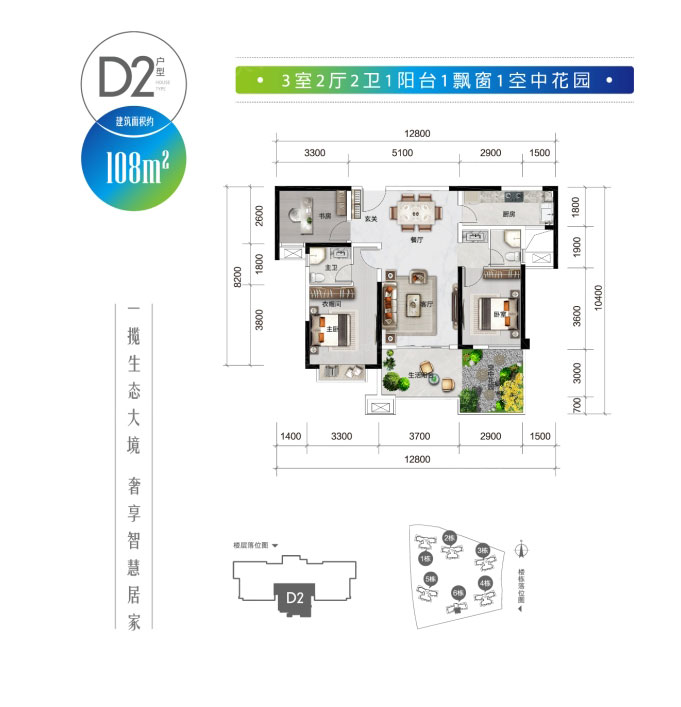 株洲石峰区绿地智慧生态城为您提供该项目D2户型图片鉴赏