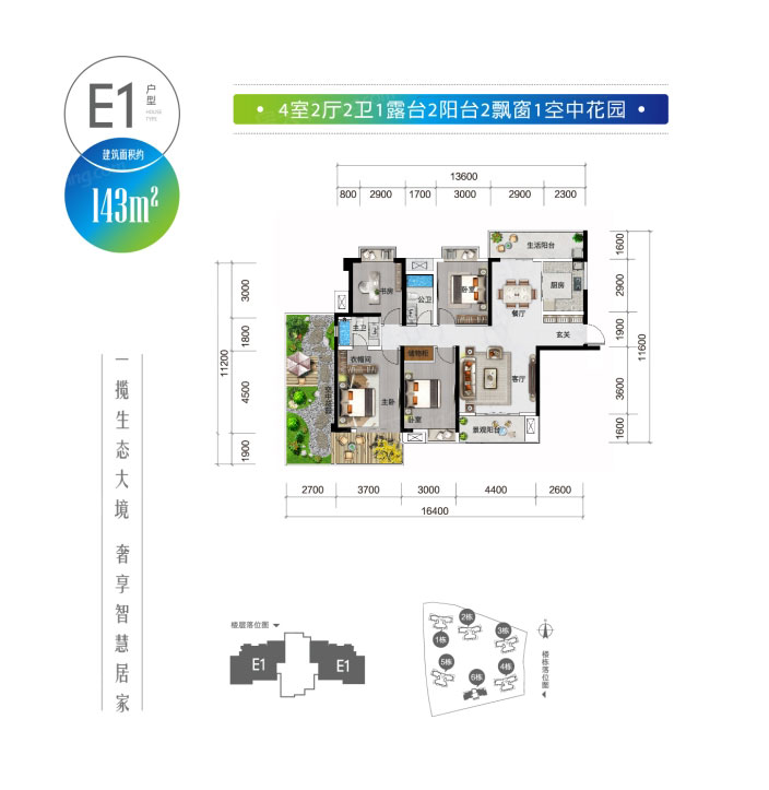 株洲石峰区绿地智慧生态城为您提供该项目E1户型图片鉴赏