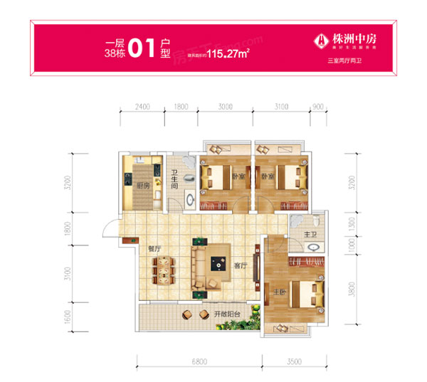株洲天元区中房天玺湾为您提供一层38#01户型图片详情鉴赏