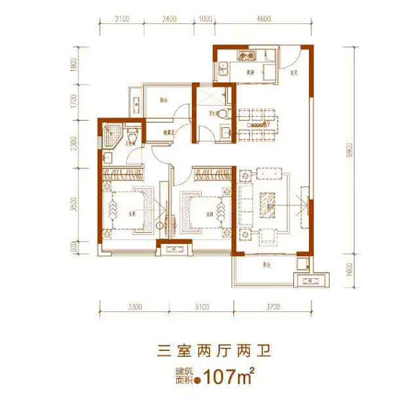 株洲荷塘区荣盛华府为您提供建面约107㎡户型图片详情鉴赏