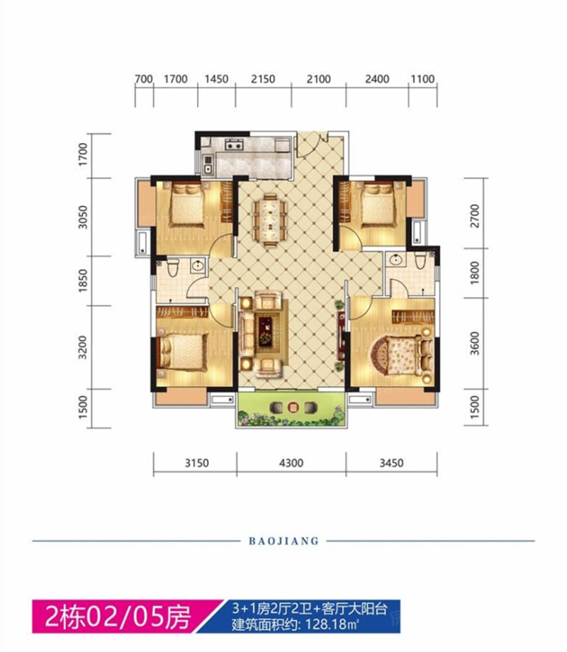 株洲芦淞区宝江南城首座为您提供该项目2#02/05户型图片鉴赏