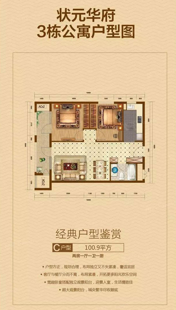株洲-醴陵市新华联广场状元华府为您提供该项目3栋C户型图片鉴赏